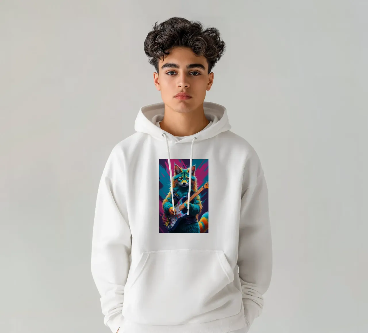 Volpe colorata suonare la chitarra felpa con cappuccio da MakArena