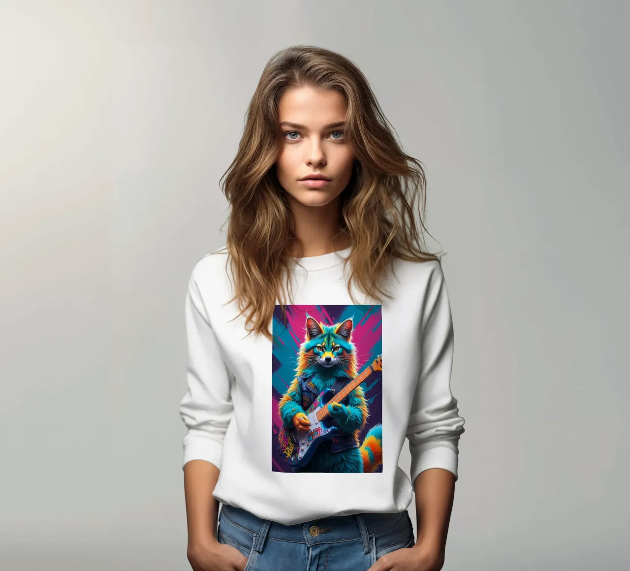 Colorful foxy play guitar sweatshirt by MakArena
