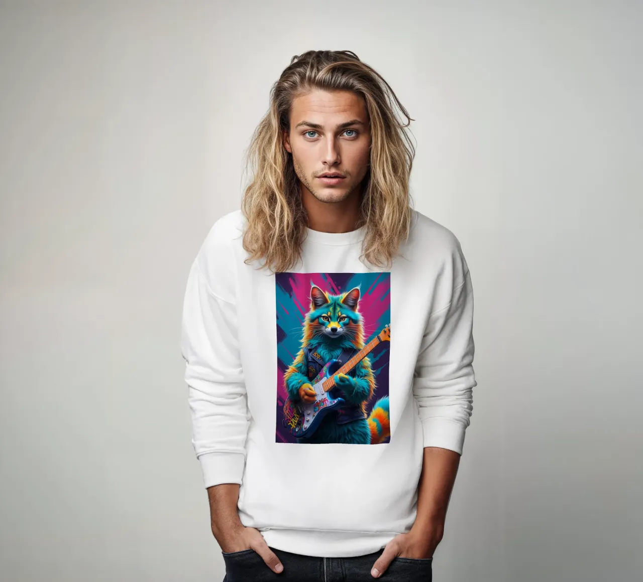 Colorful foxy play guitar sweatshirt by MakArena