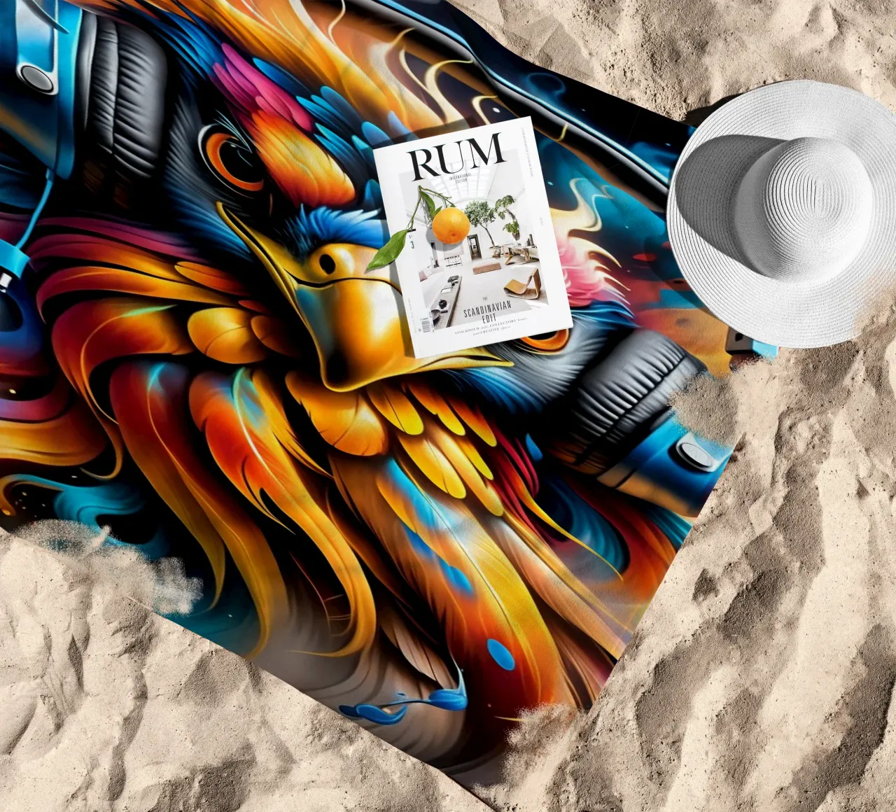 Phoenix in cuffia telo mare da MakArena