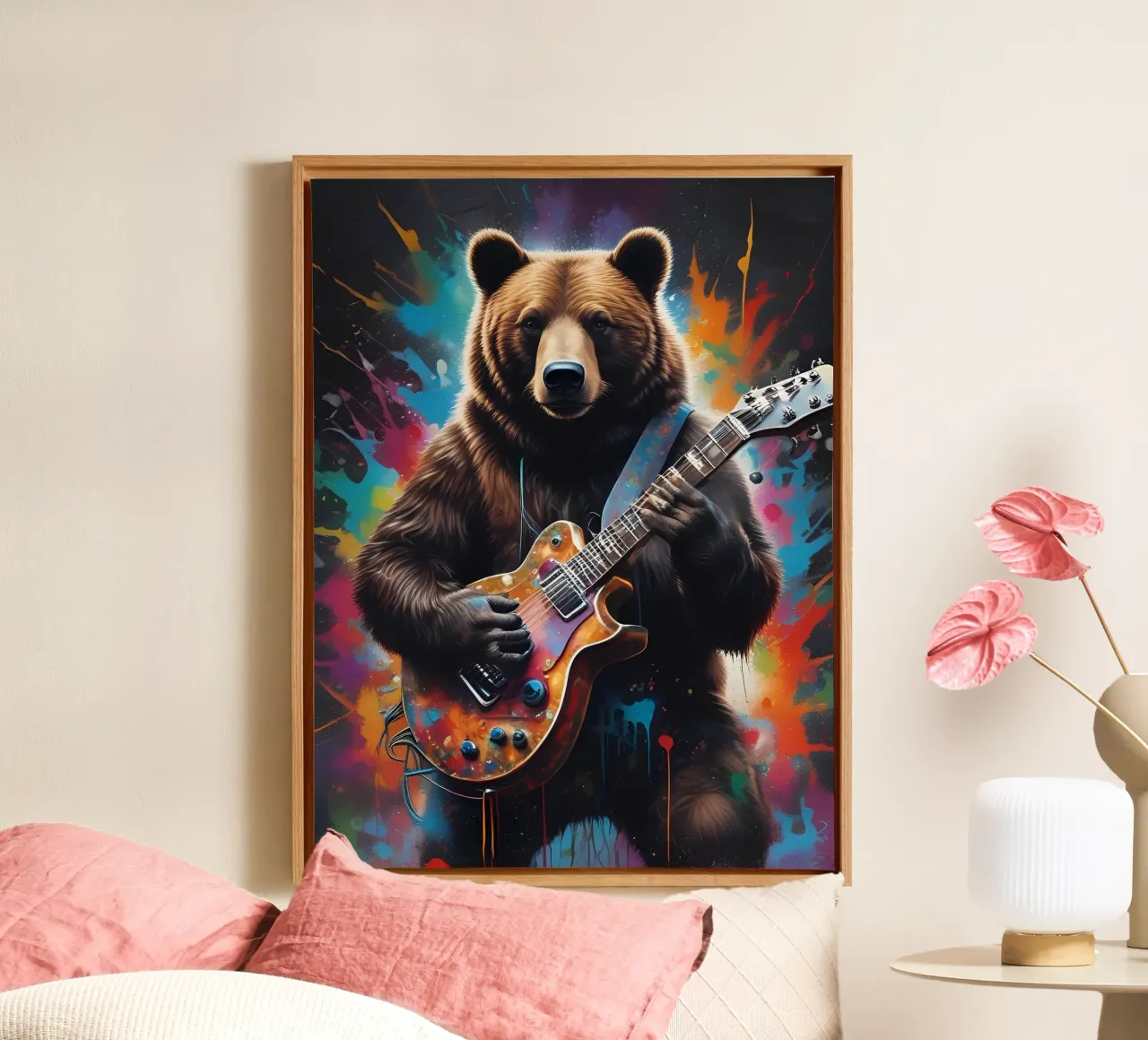 Bear play guitar canvas by MakArena