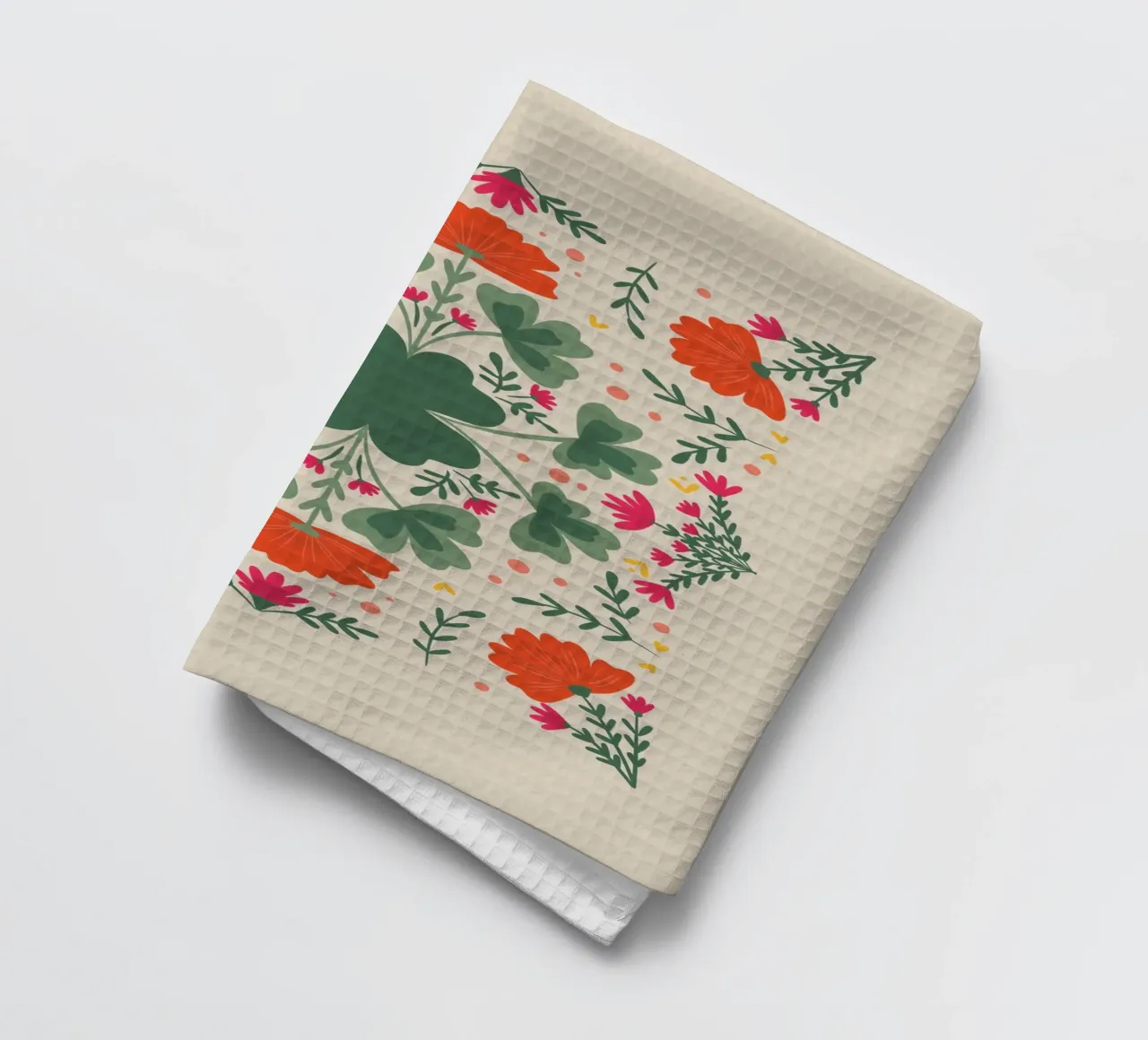 Trifogli e fiori - verde e beige canovaccio da cucina da Wackapacka