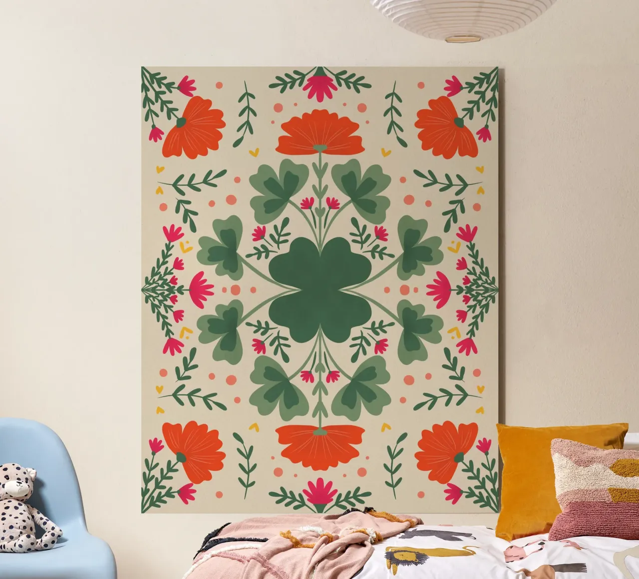 Trifogli e fiori - verde e beige alluminio dibond da Wackapacka