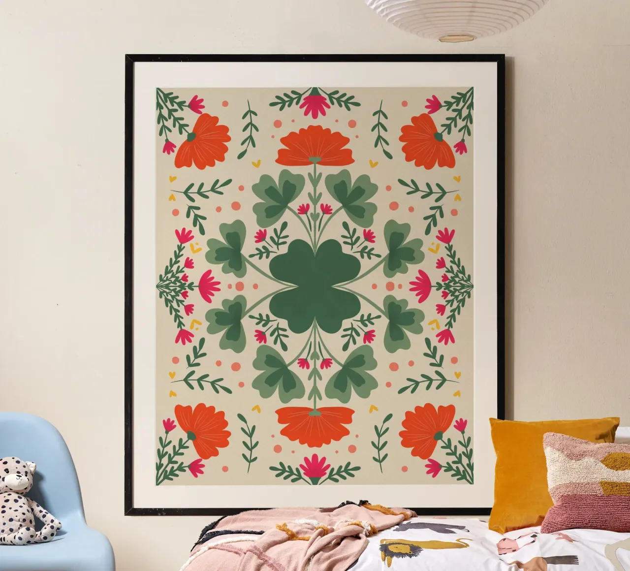 Tréboles y flores - verde y beige hahnemühle de Wackapacka