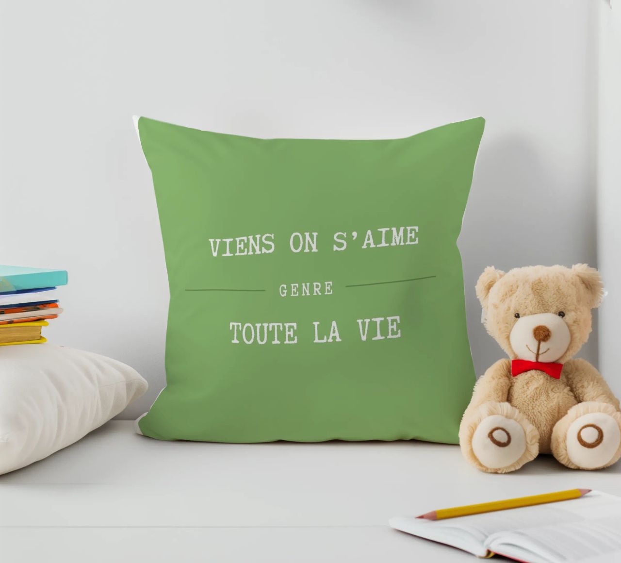 Viens on s'aime (vert) cuscino da Idées & Création