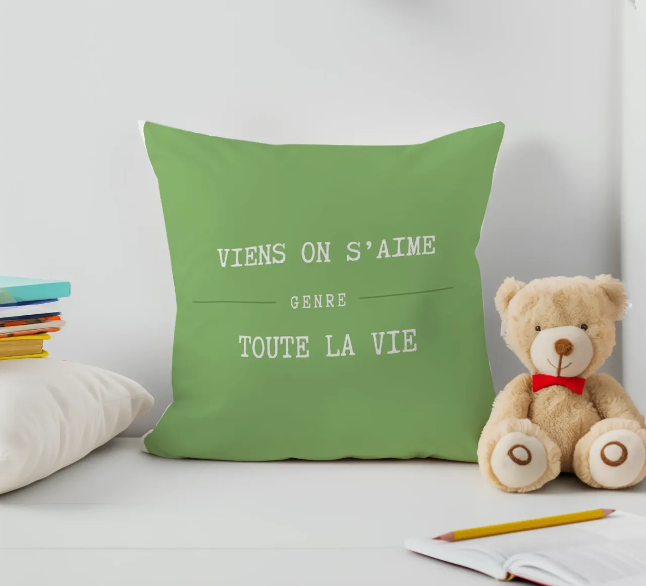 Viens on s'aime (vert) cojín de Idées & Création