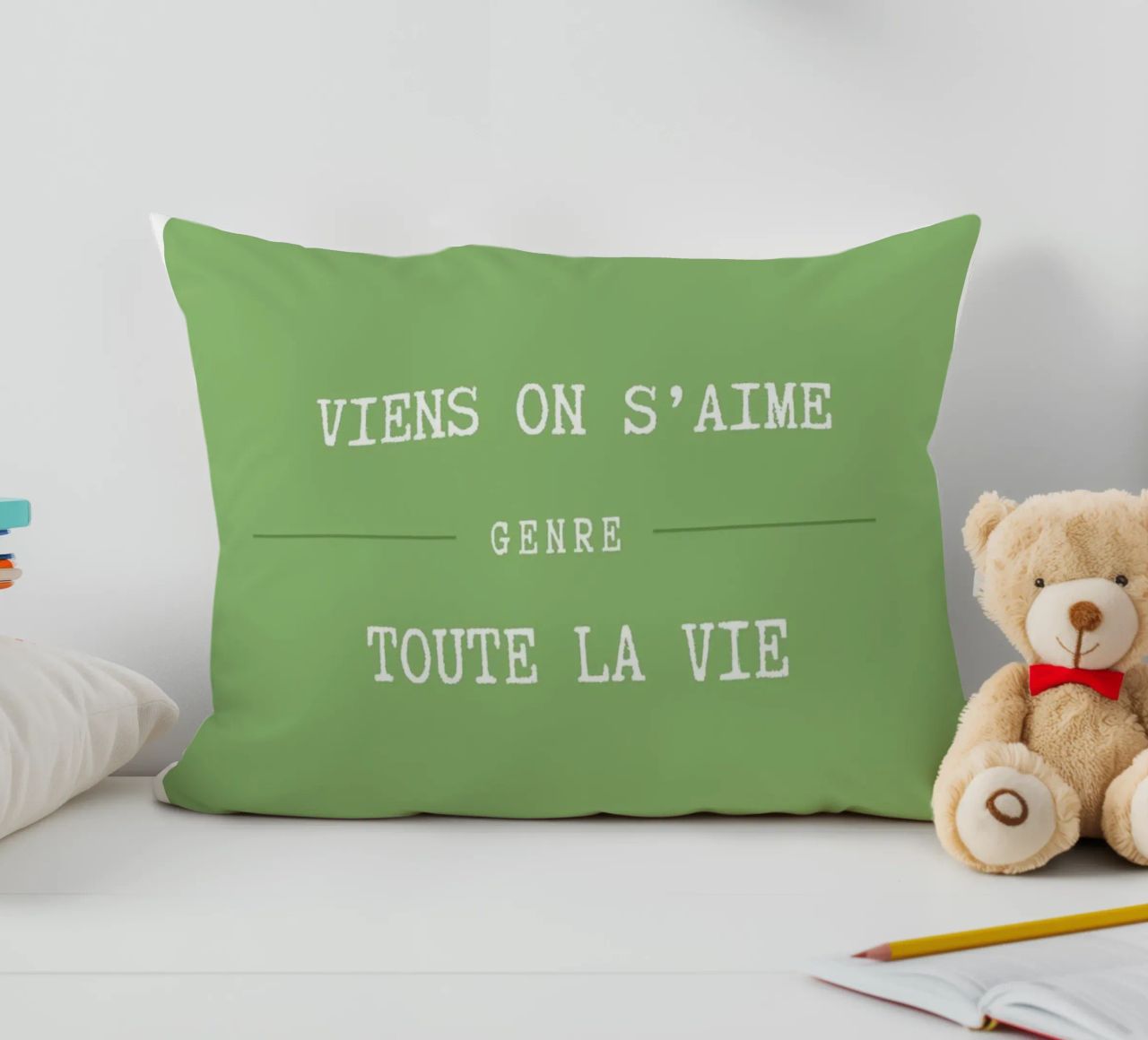 Viens on s'aime (vert) cuscino da Idées & Création