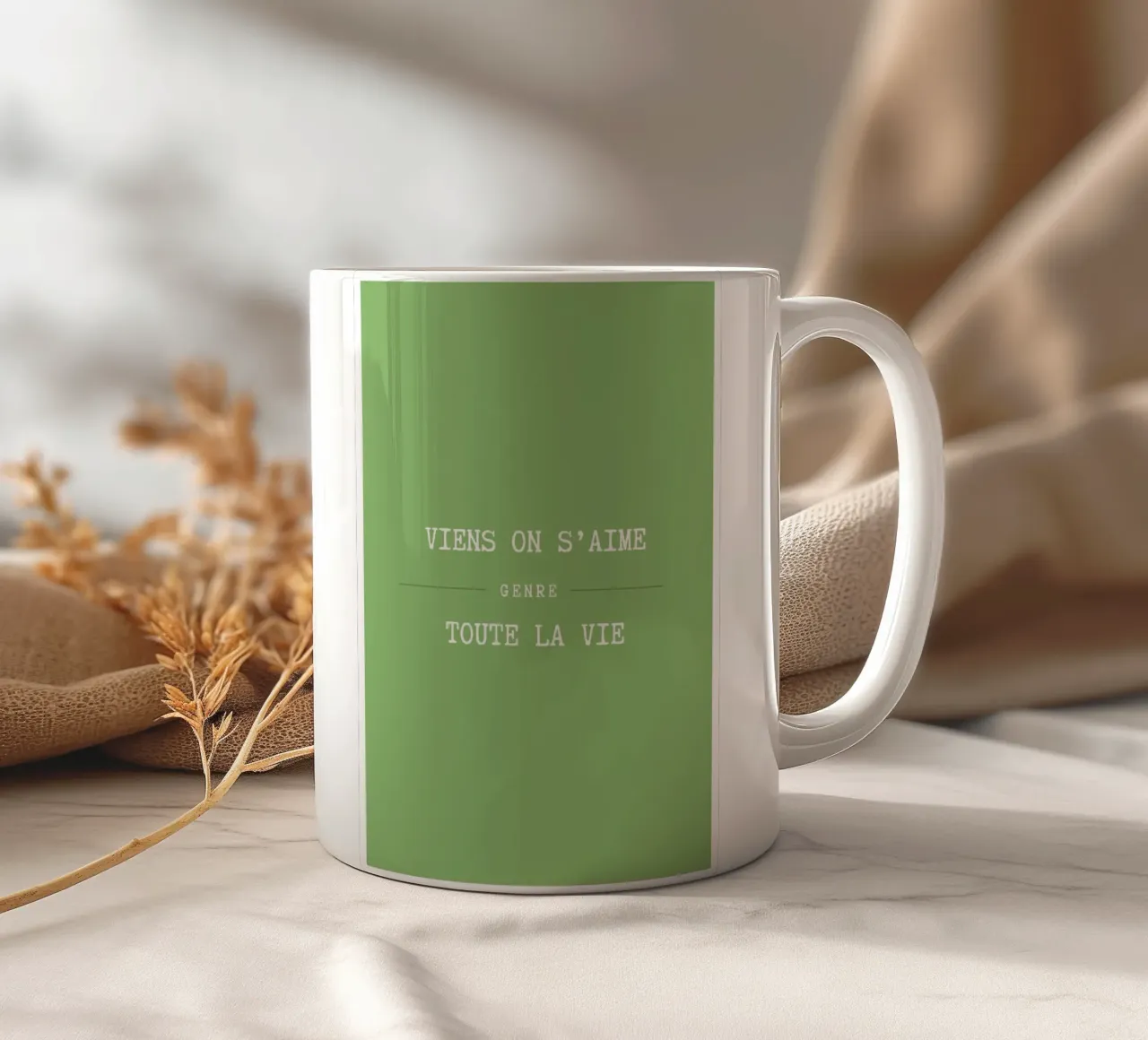 Viens on s'aime (vert) ceramic mug by Idées & Création