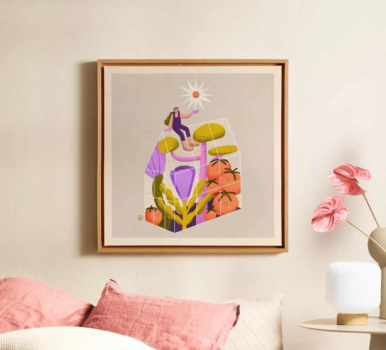 Vrouw met zon zittend op haar serre canvas met Baklijst van Bold & Beautiful