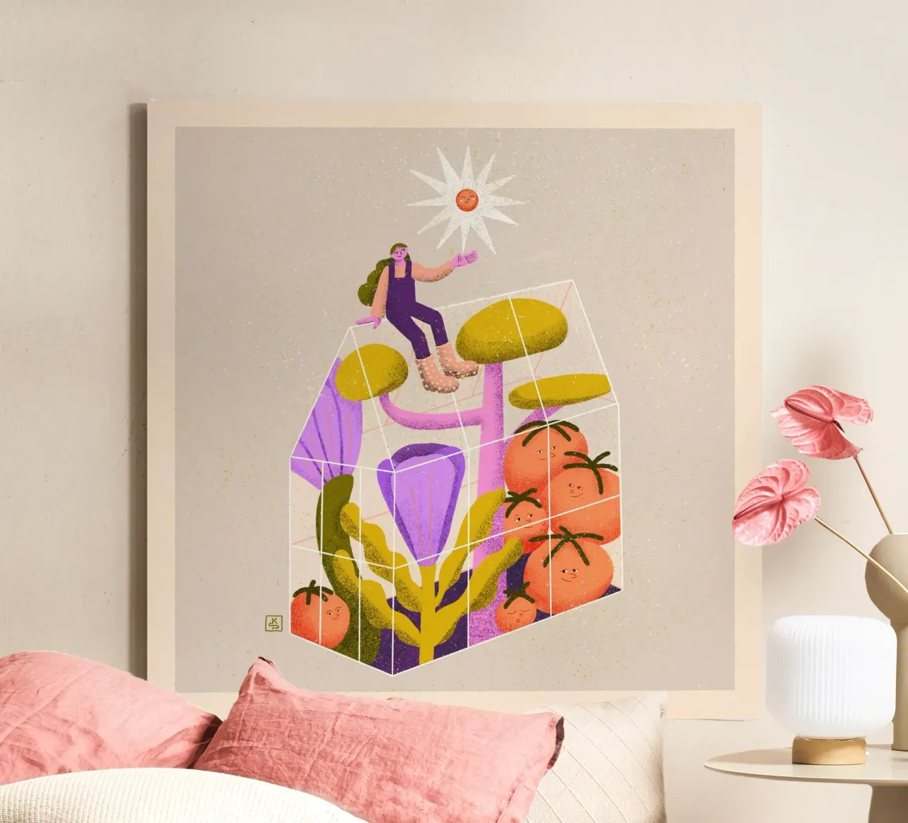 Vrouw met zon zittend op haar serre canvas met Baklijst van Bold & Beautiful
