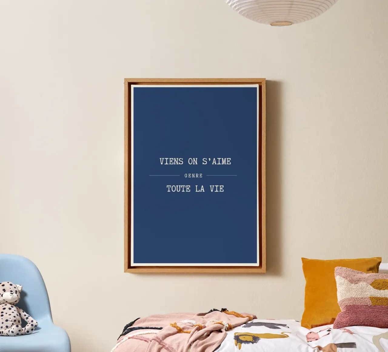 Viens on s'aime (Bleu) tela con Cornice a cassetta da Idées & Création