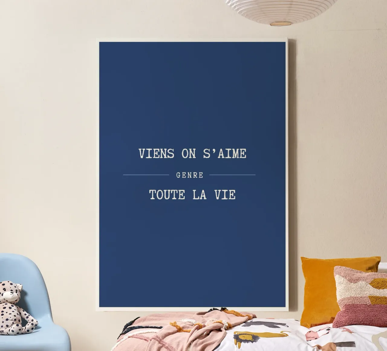 Viens on s'aime (Bleu) tela con Cornice a cassetta da Idées & Création