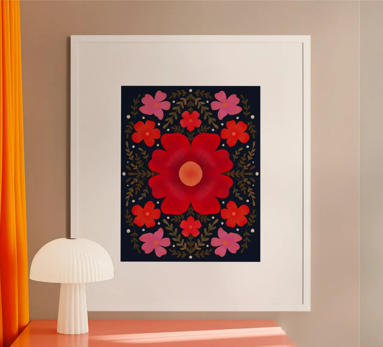Fiori rosa e rossi poster con telaio in alluminio da Wackapacka