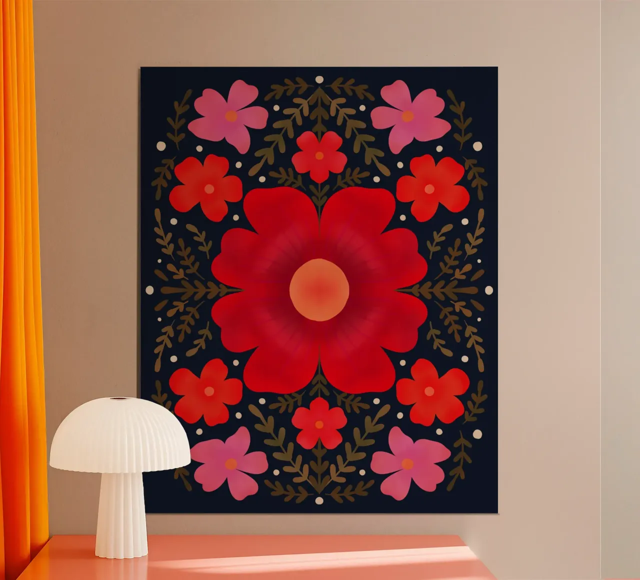 Fiori rosa e rossi poster con telaio in alluminio da Wackapacka