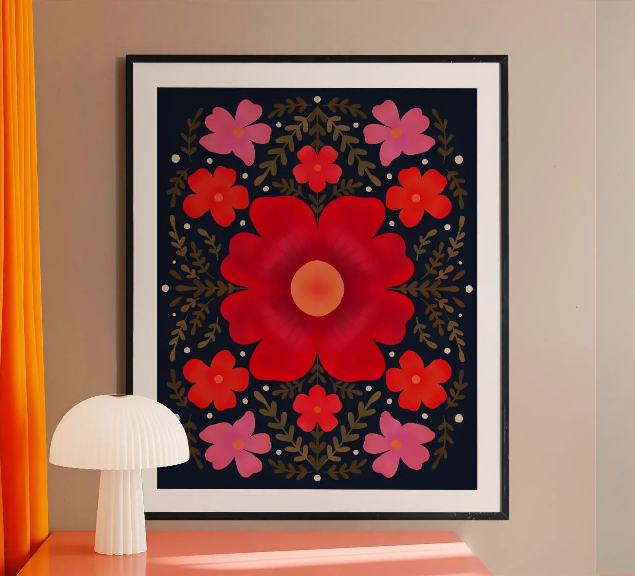 Fiori rosa e rossi poster con telaio in alluminio da Wackapacka