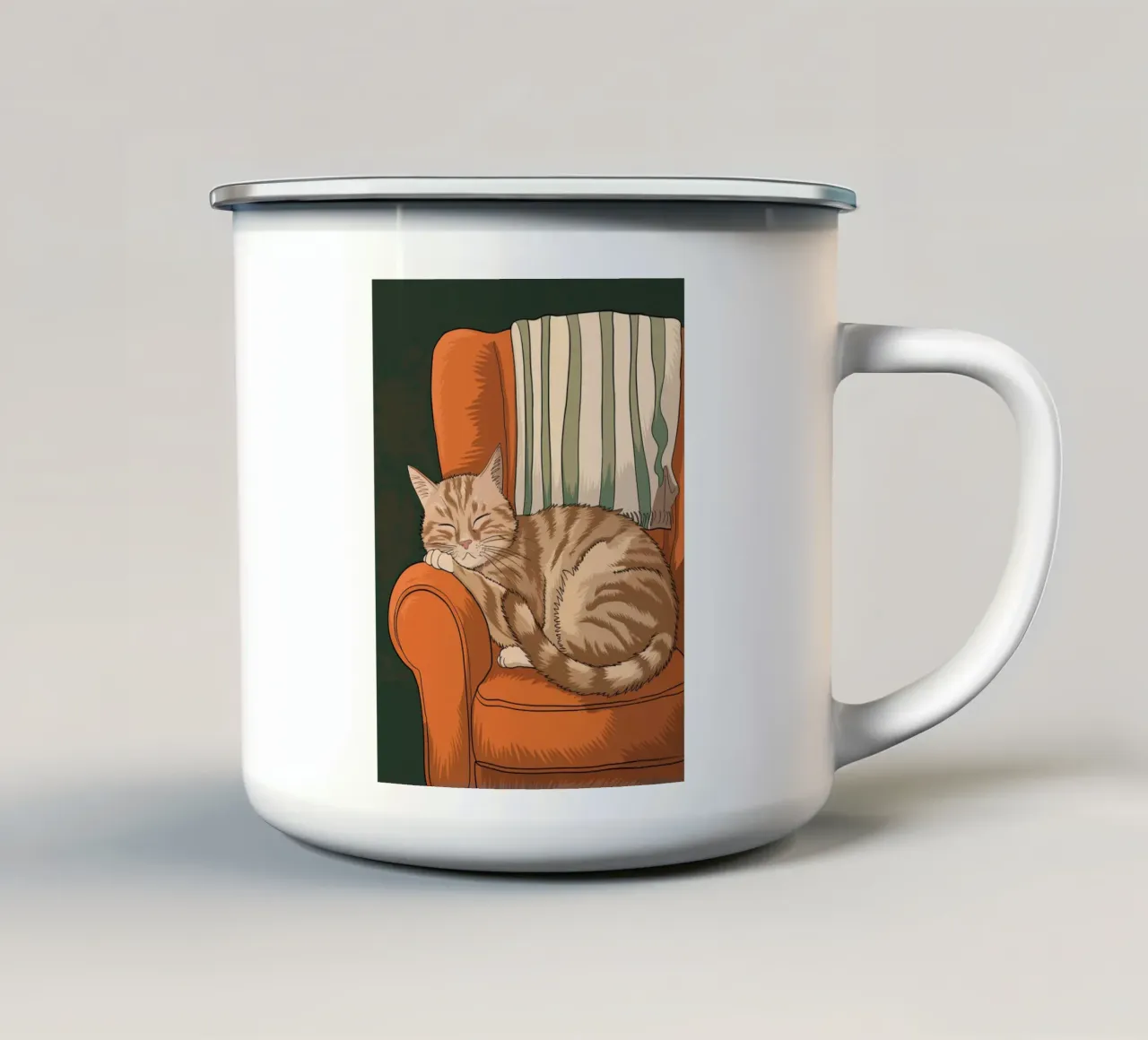 Gatto che dorme su una sedia tazza in smalto da logic
