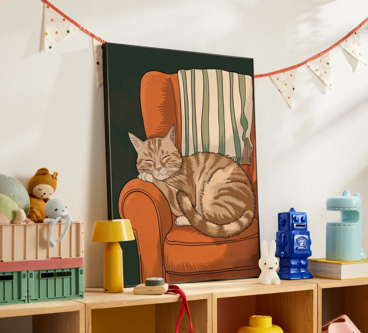 Gatto che dorme su una sedia alluminio dibond da logic