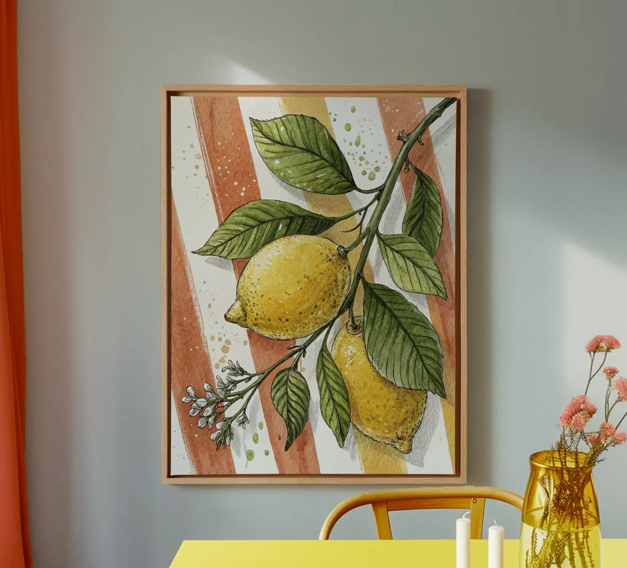 Lemons On A Branch canvas with Floater frame by logic