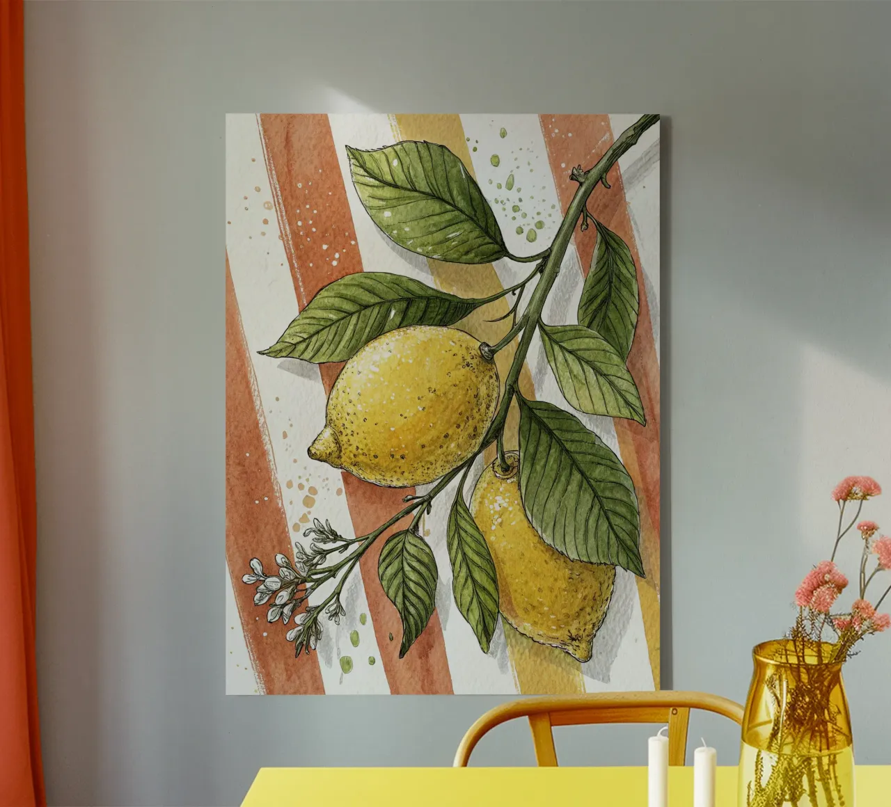 Lemons On A Branch canvas with Floater frame by logic