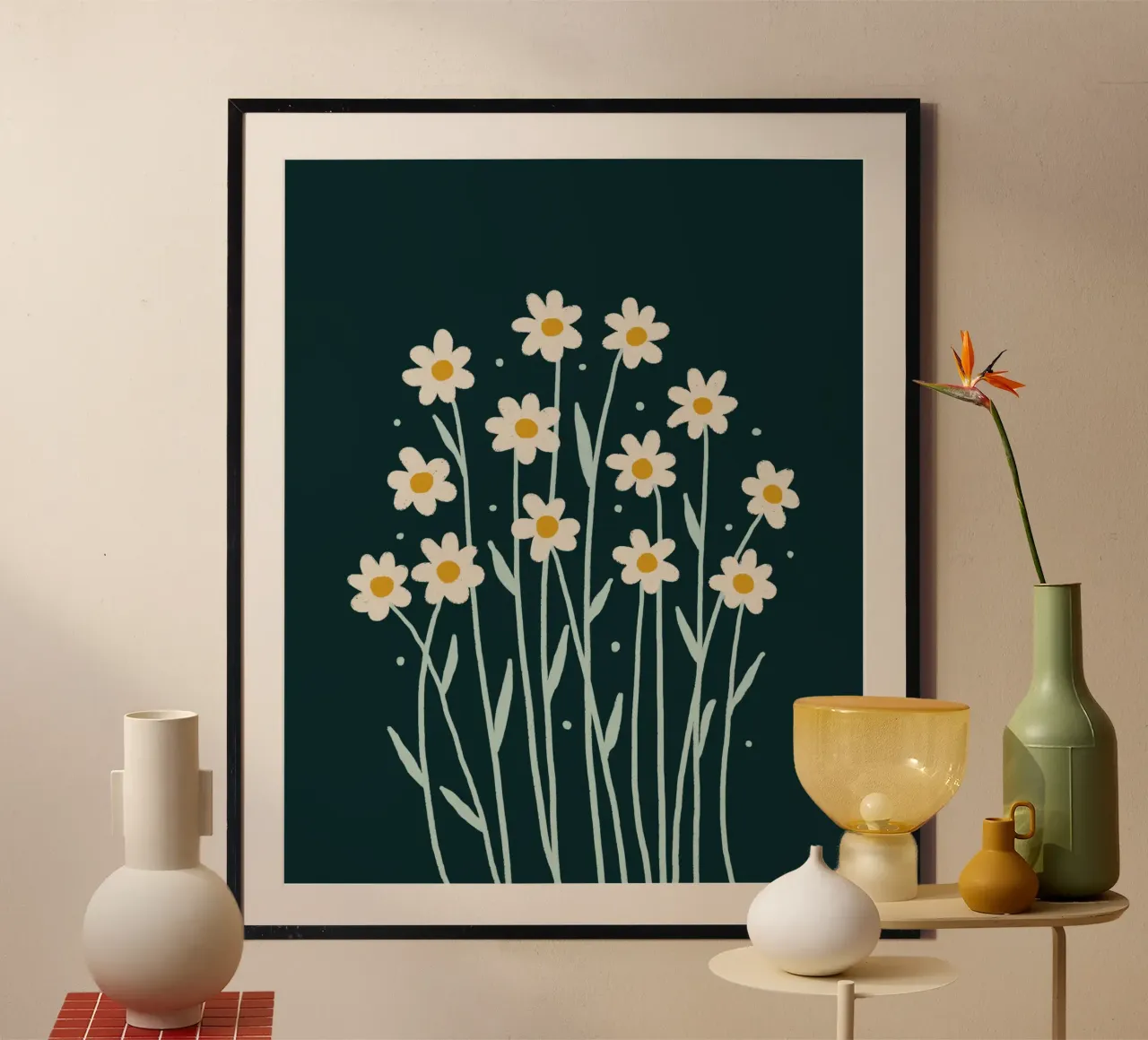 Margherite semplici - verde scuro poster con telaio in plastica da Wackapacka