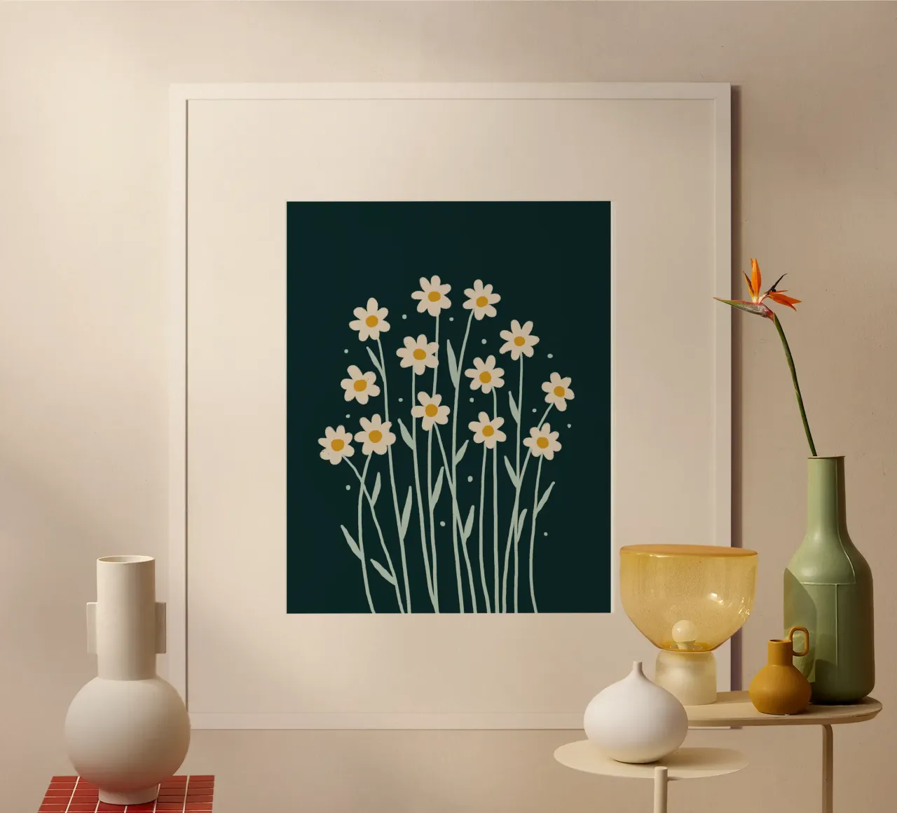 Margherite semplici - verde scuro poster con telaio in plastica da Wackapacka
