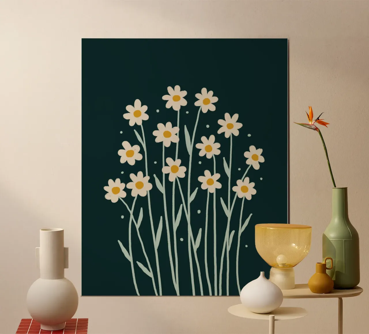 Margherite semplici - verde scuro poster con telaio in plastica da Wackapacka
