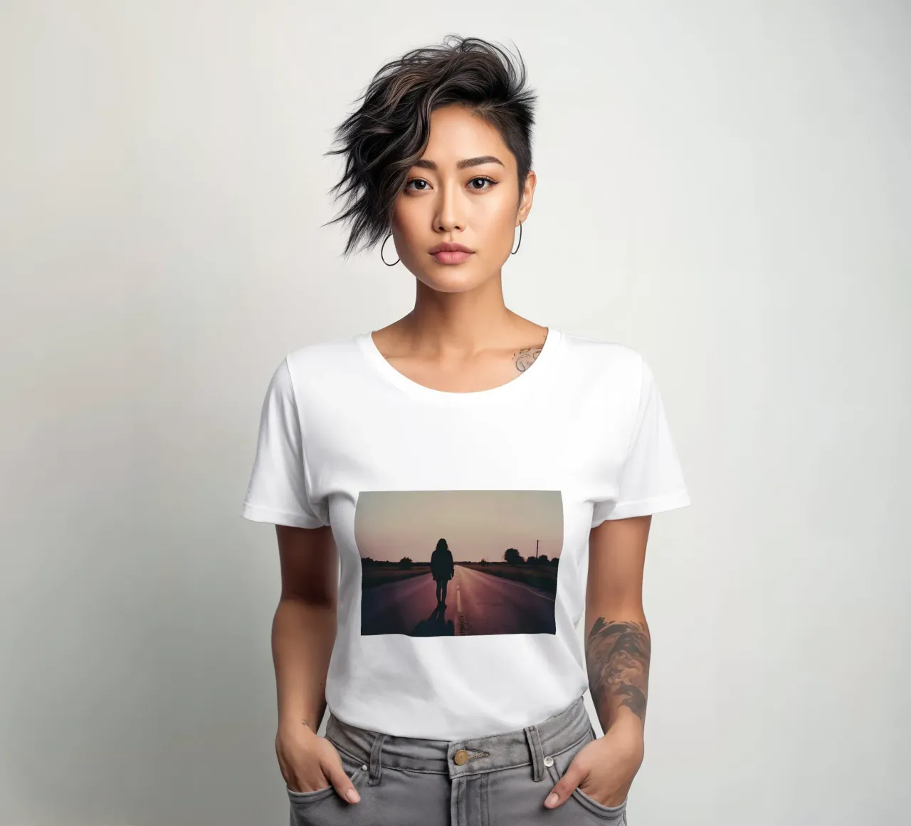 sagoma di una ragazza in piedi in una strada vuota t-shirt da donna da serinae