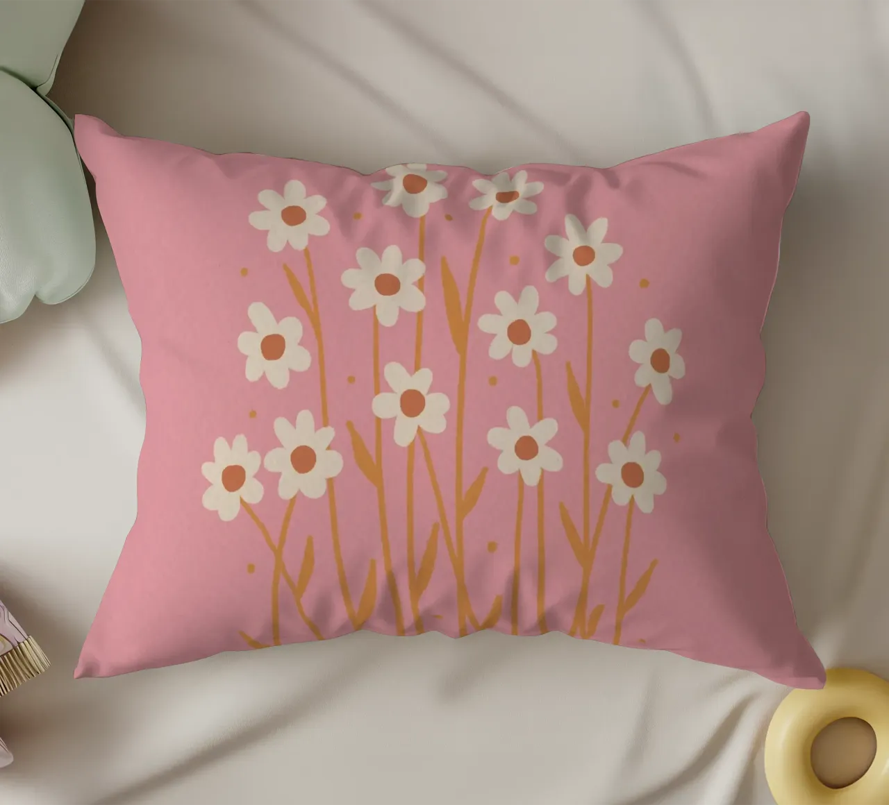 Margherite semplici - rosa e arancione cuscino da Wackapacka