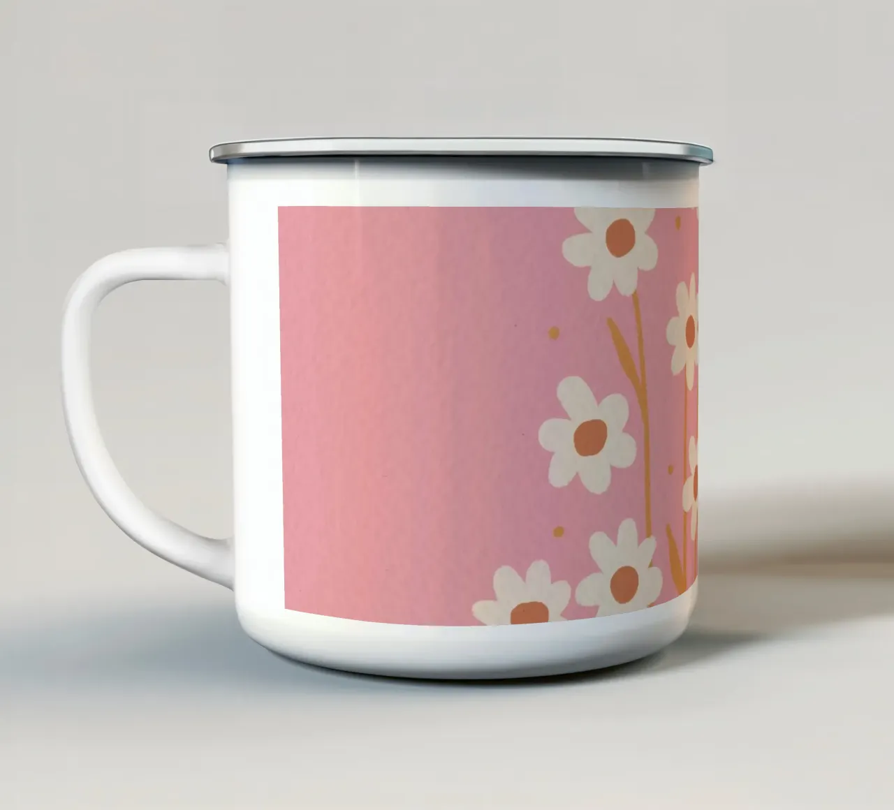 Margherite semplici - rosa e arancione tazza in smalto da Wackapacka