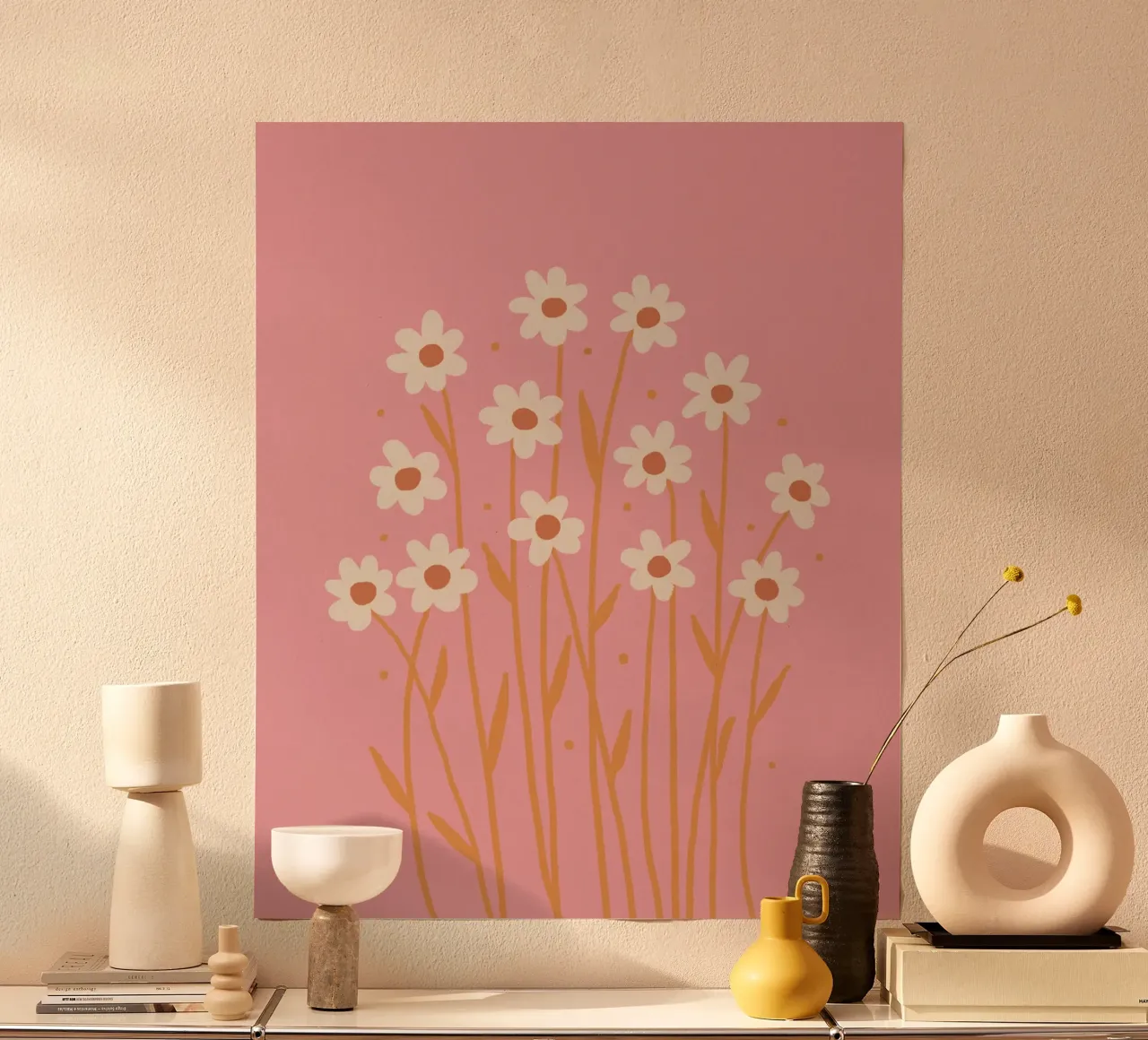 Margherite semplici - rosa e arancione poster con telaio in alluminio da Wackapacka