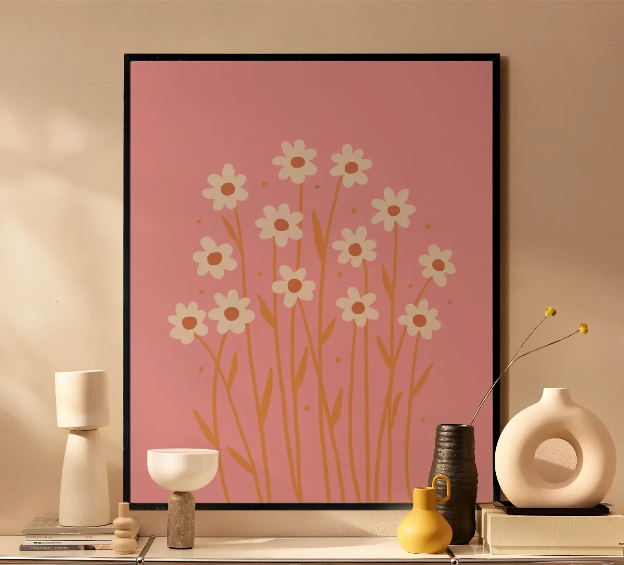Margherite semplici - rosa e arancione poster con telaio in alluminio da Wackapacka