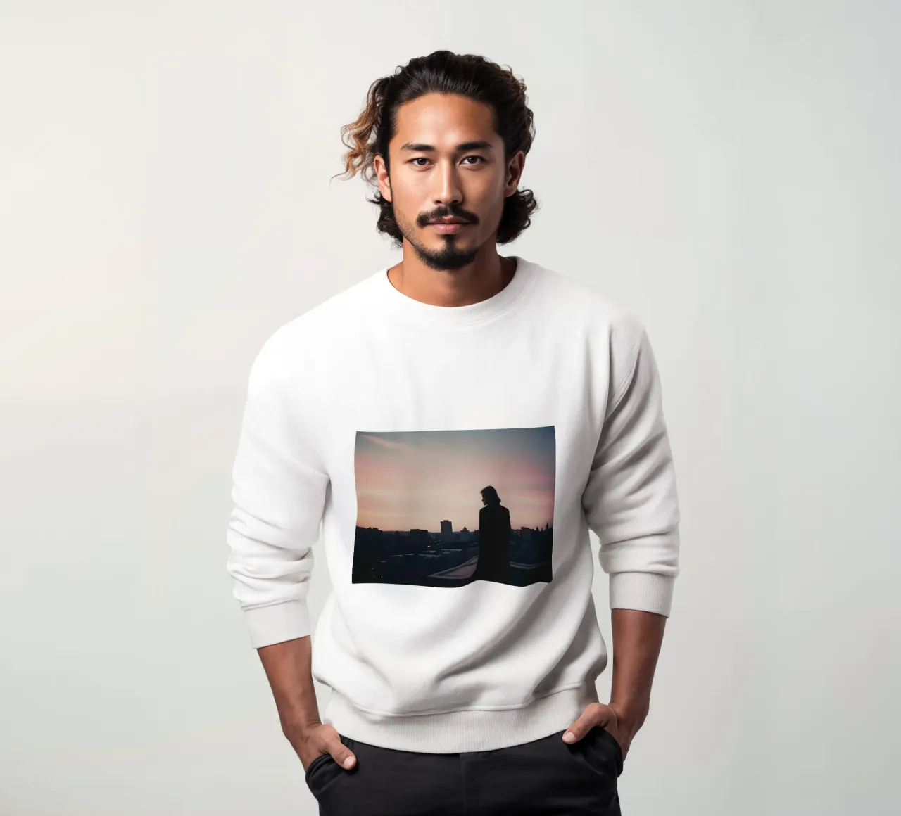 Silhouette eines Mädchens, das auf einem Hausdach in der Stadt steht Sweatshirt von serinae