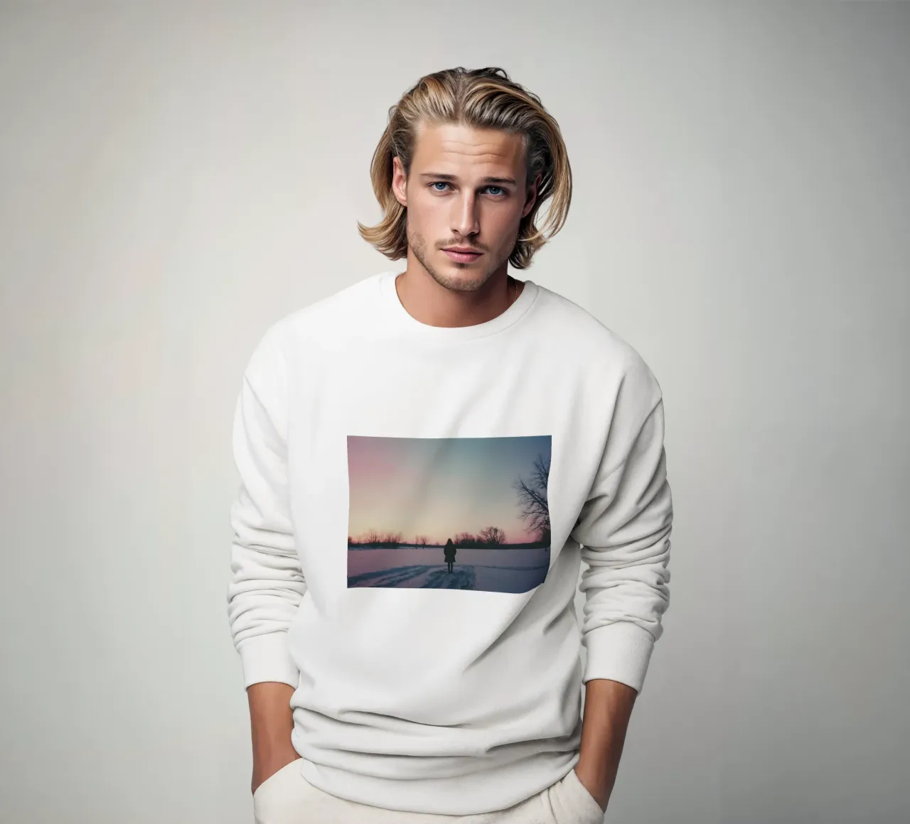 sagoma di una ragazza in piedi in un campo di neve felpa da serinae