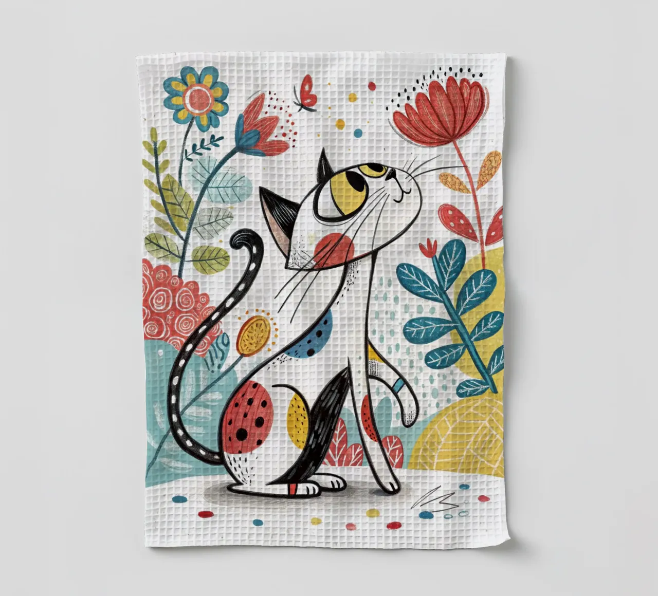 Gatto con fiori canovaccio da cucina da logic