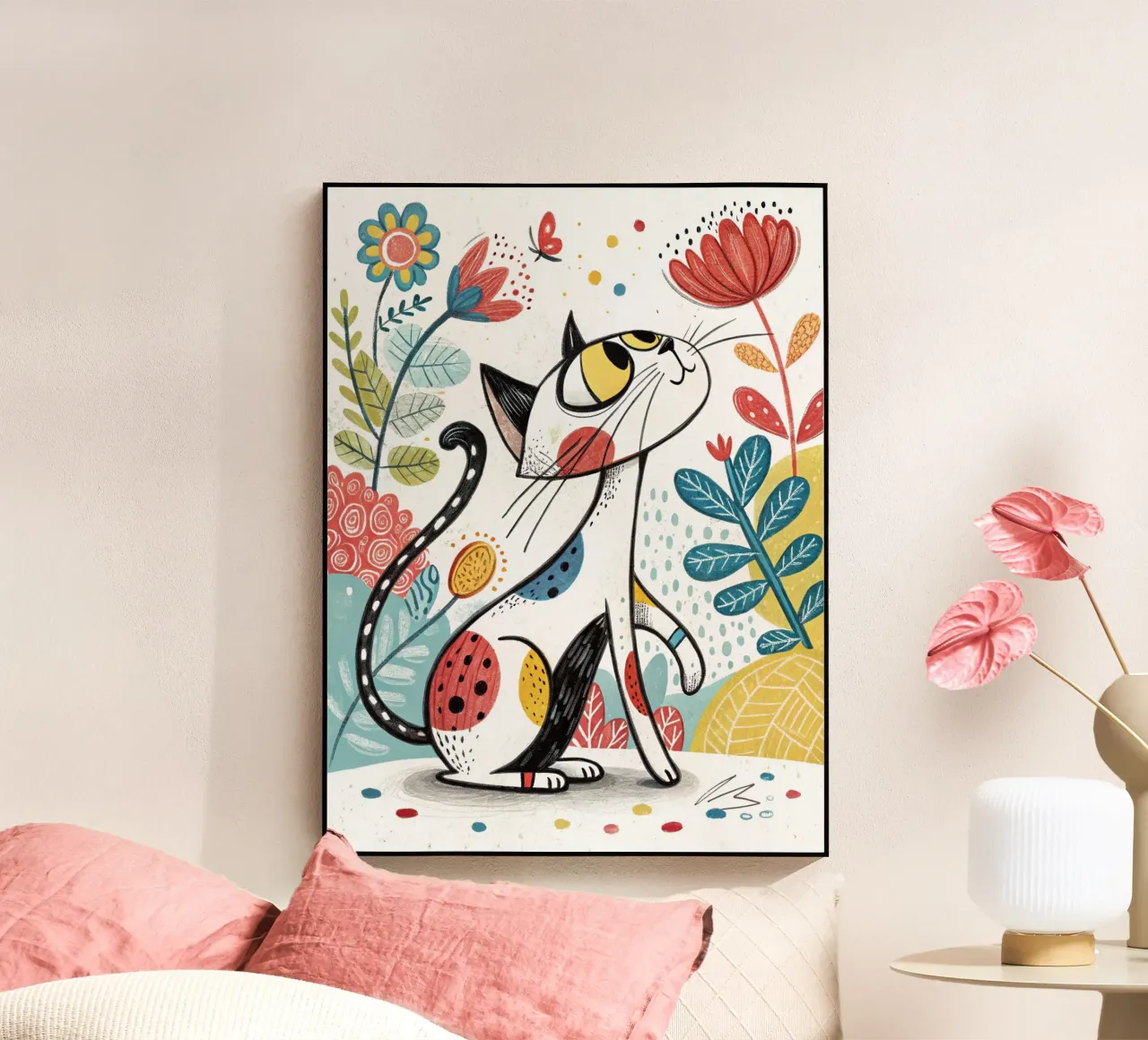 Gatto con fiori plexiglass da logic
