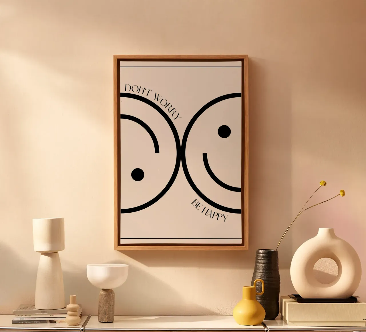 Don't Worry, Be Happy Print canvas with Floater frame by KOKRPrints
