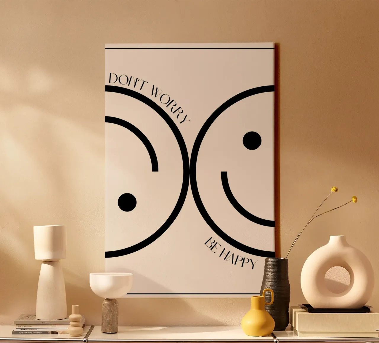 Don't Worry, Be Happy Print canvas with Floater frame by KOKRPrints