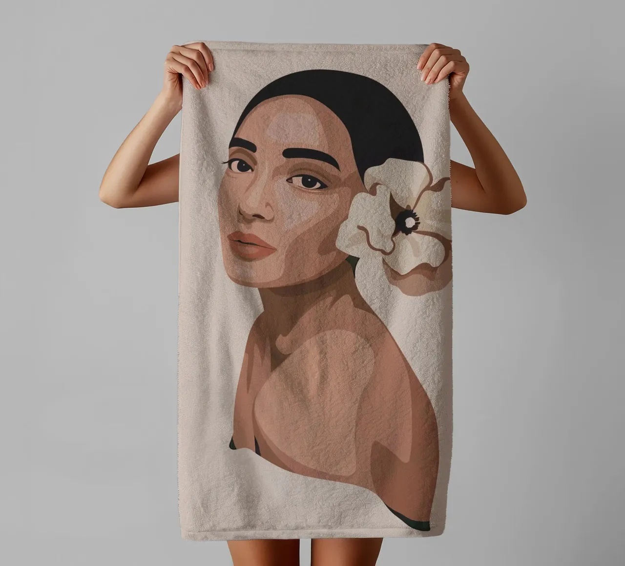Portrait d'une femme avec une fleur serviette de bain de logic
