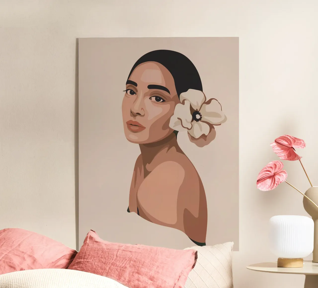 Retrato de una mujer con una flor metacrilato de logic