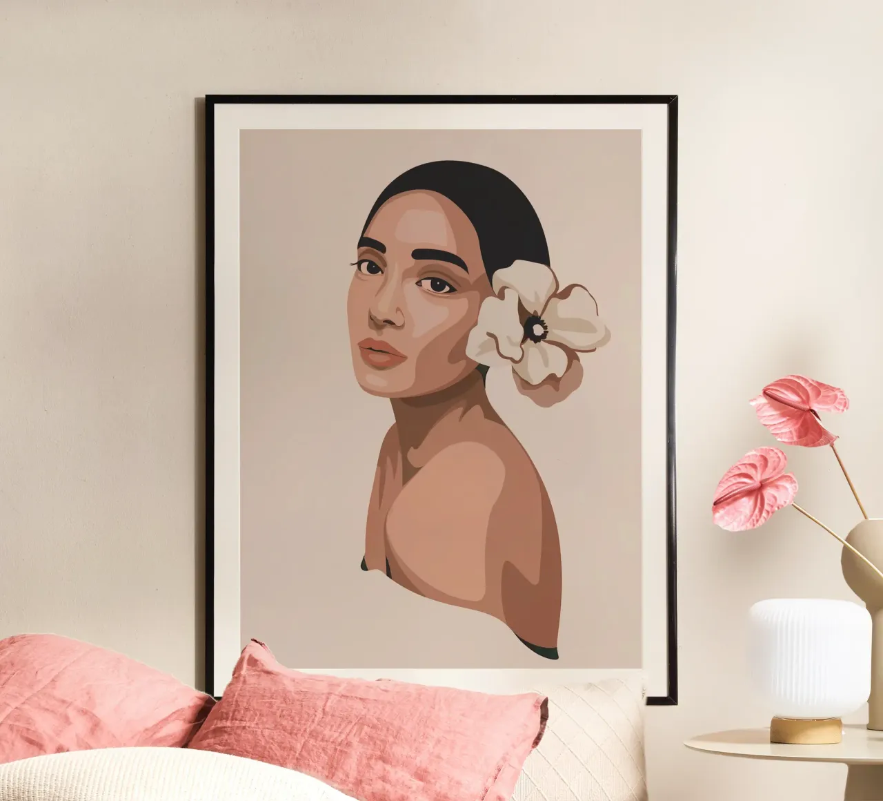 Portrait d'une femme avec une fleur poster de logic