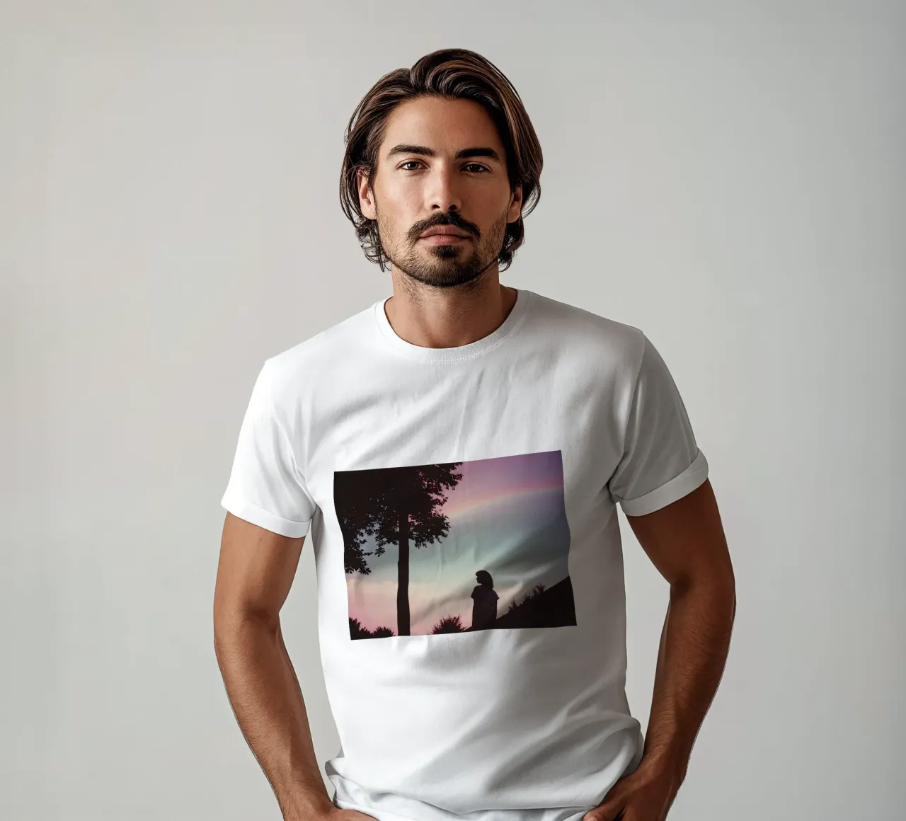 sagoma di una ragazza sotto un cielo estivo con arcobaleno t-shirt da serinae