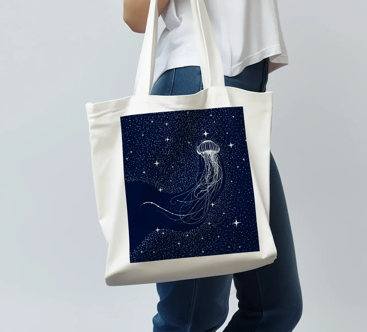starry jellyfish tote bag by aliriza cakir