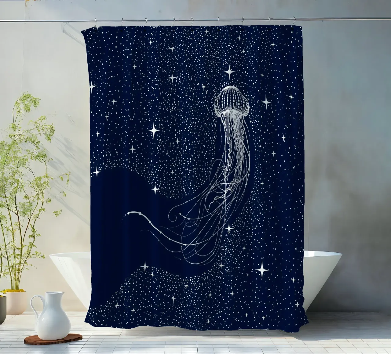 starry jellyfish shower curtain by aliriza cakir
