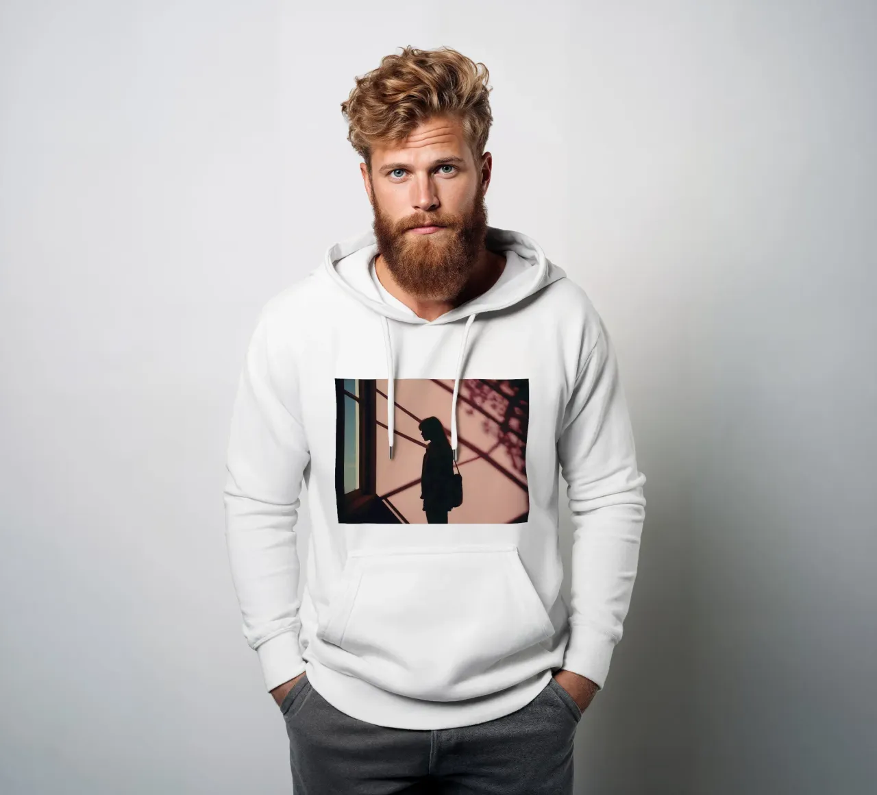 sagoma di una ragazza in piedi all'interno di un edificio felpa con cappuccio da serinae