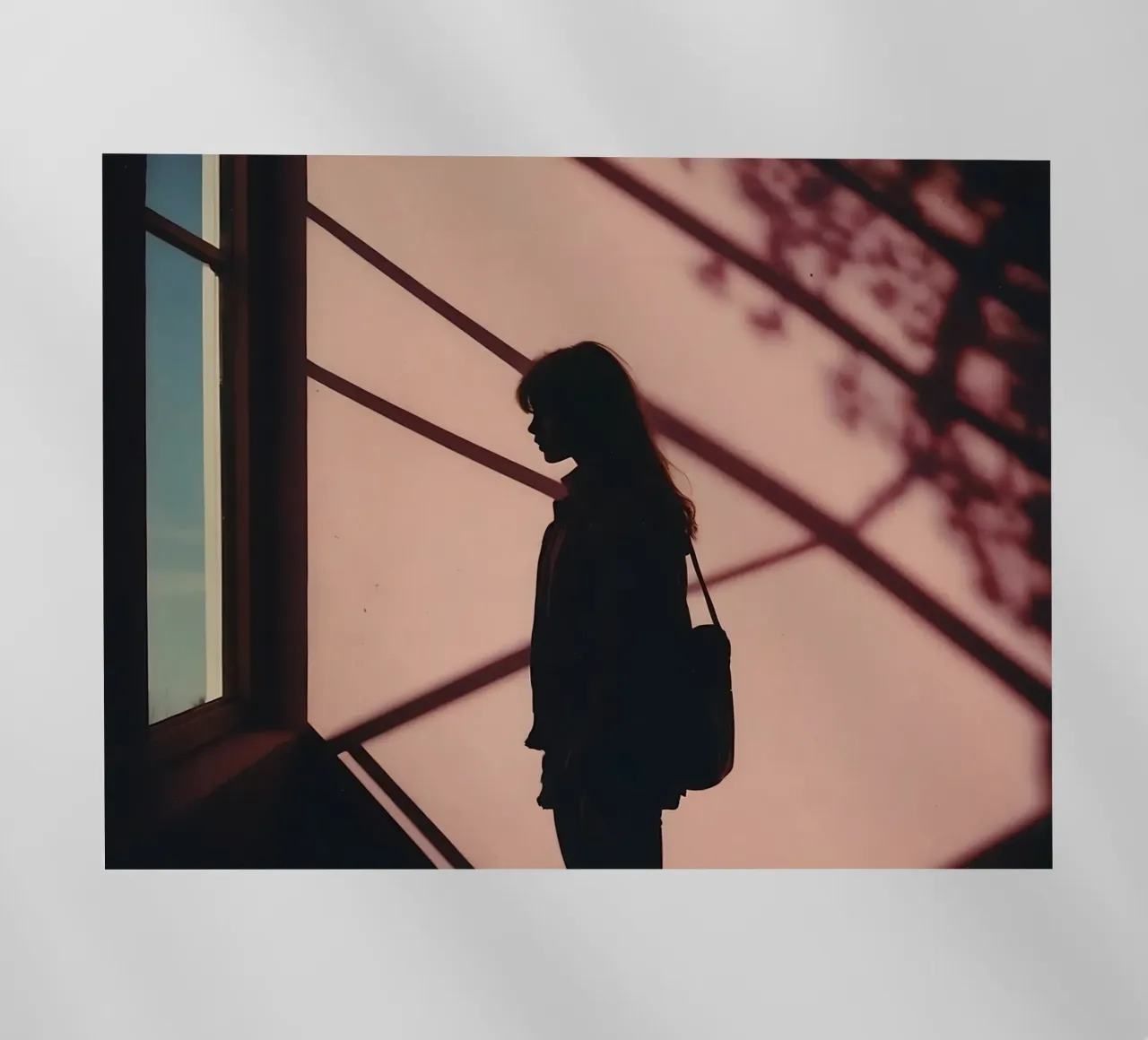 Silhouette eines Mädchens, das in einem Gebäude steht Backlit Folie von serinae