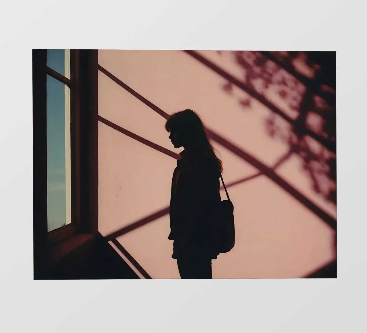 sagoma di una ragazza in piedi all'interno di un edificio pellicola backlit da serinae