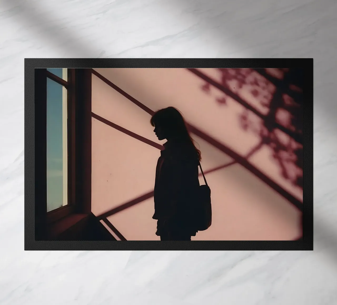 sagoma di una ragazza in piedi all'interno di un edificio zerbino da serinae