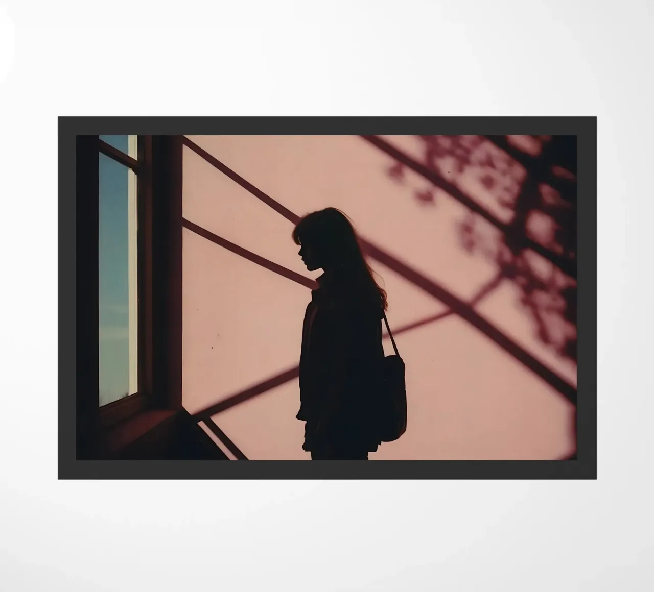 silhouet van een meisje in een gebouw deurmat van serinae
