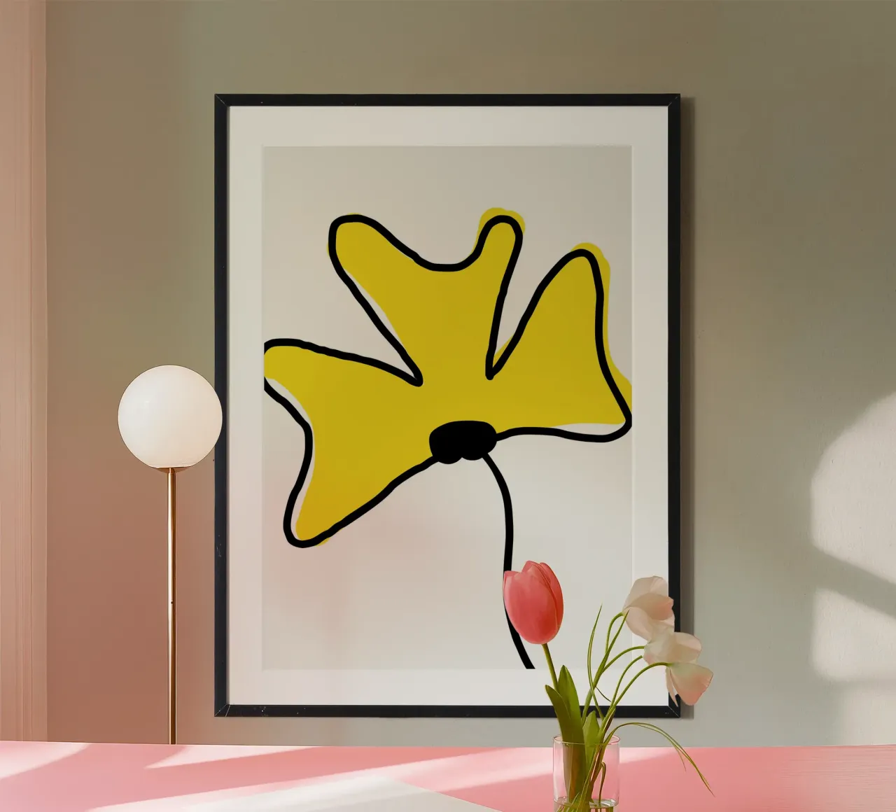 Fleur jaune poster avec cadre en aluminium de Idées & Création
