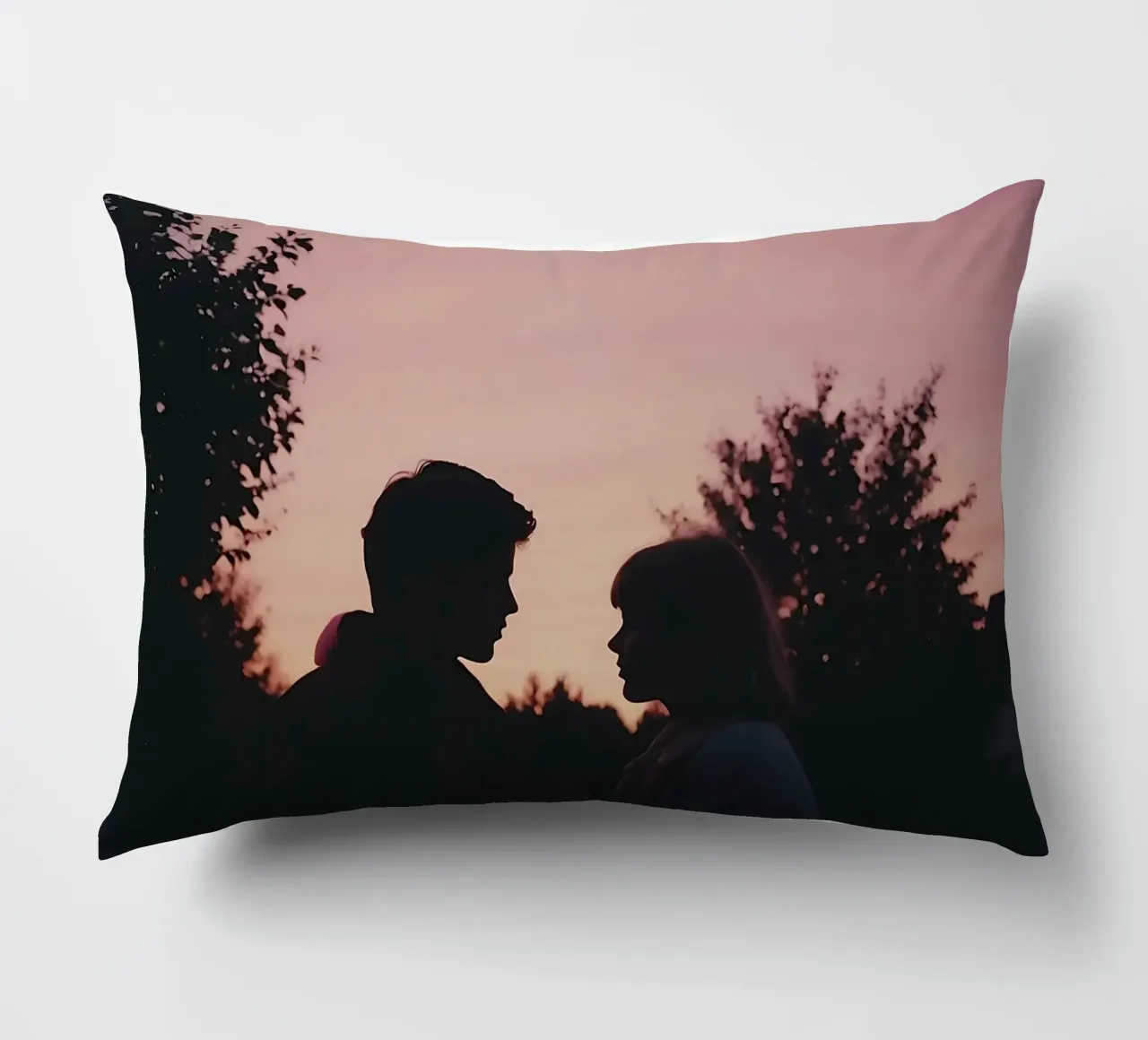 silhouette of a couple looking at each other decorative cushion by serinae